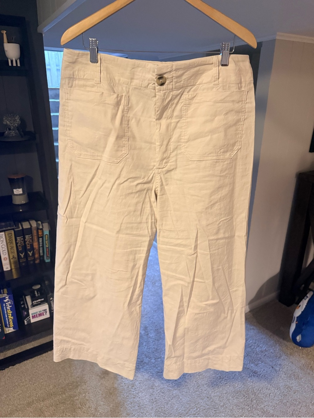 Maeve Women's Cream Wide-Leg Linen Blend Cropped Pants